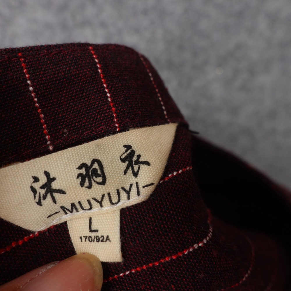 Lagenlook Linen Shift Dress Large Brown Brick Pinstripe Fall Oversized JAPAN - Picture 3 of 10